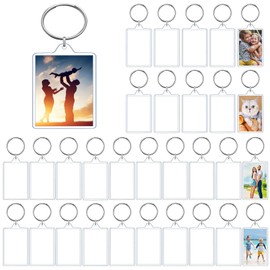 BLAZDEVE 30PCS Acrylic Photo Frame Keychain, Photo Insert Keychain, Clear Acrylic Picture Keychains, Holder Photo Insert Blank Keyring for DIY Projects Craft Diaplay Supplies (1.4"*2")