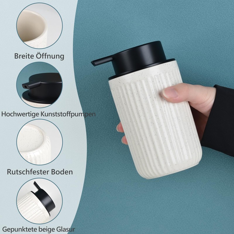 Umlaca Soap Dispenser, Refillable Ceramic Soap Dispenser, 350 ml, Large
