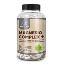 Raíces Zen | Magnesio Complex | CON 3 MAGNESIOS: Citrato, Glicinato y Gluconato de Magnesio | 600 mg Puros por Cápsula | Suplemento Alimenticio Vegano Sin Rellenos - 120 Cápsulas