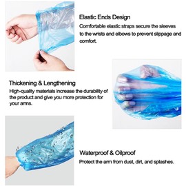 FIPASEN Disposable Sleeves for Arms, 200 Pieces Disposable Arm Warmers Protective Cover for Painting, Repairing, Cleaning, Tattooing, Showering - Plastic Arm Sleeves with Elastic Wrist (100 Pairs,