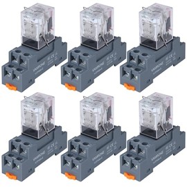 6PCS Electromagnetic Power Relay, 8-Pin 10 AMP 12V DC Relay Coil with Socket Base, LED Indicator, DPDT 2NO 2NC - MY2NJ [Applicable for DIN Rail System]