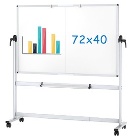 VIZ-PRO Double-Sided Mobile Whiteboard, 72 x 40 Inches, Magnetic Rolling Dry Erase White Board on Wheels with Aluminium Frame and Stand