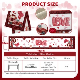 TELAIN Table Runner Linen 13x72 Inch, Durable and Elegant, Unique Design with Love Truck and Rose, Perfect for Valentine's Day and Special Occasions