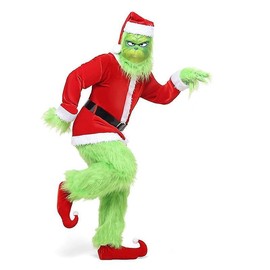 WPOYM Christmas Green Monster Costume Santa Furry Costume (Adult-XXL/XXXL)