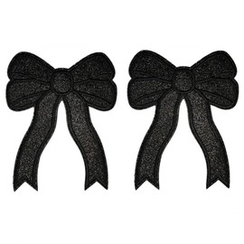MISDONR 2Pcs Black Bow Iron On Patches Glitter Sweatshirts Side Bow Embroidered Patch Cute Applique DIY Decorative Accessories for Clothes Backpacks Jackets Hats