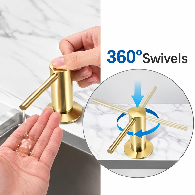 Brass Liquid Soap Dispenser for Kitchen Sink & Bathroom –