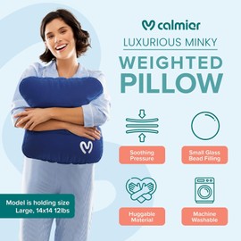 Calmier Weighted Pillow (9 lb) – Glass Bead Sensory Pillows for Relaxation & Focus – Soft, Weighted Pillows for Adults & Kids – Ultra-Plush Machine Washable Cuddle Pillow