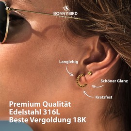 BONNYBIRD® Premium Women's Earrings Made of Surgical Steel – Very Skin-friendly & Waterproof Stud Earrings in Silver, Gold & Rose Gold, Stainless Steel, Not applicable