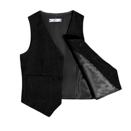 Boy Vest Black Tweed Kids Casual Waistcoat Formal Wedding Party Dress Vest Size 20