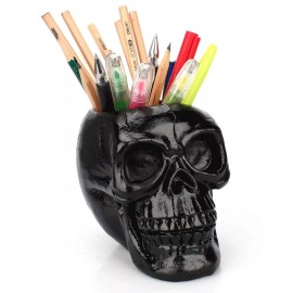 Arola Black Skull Pen & Pencil Holder Skeleton Key Holder Makeup Brush Holder...
