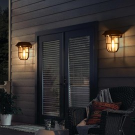 2 Pack Solar Lantern Wall Lights Fixtures with Motion Sensor, Solar Powered Porch Light, Vintage Hanging Solar Wall Sconce Outdoor,for Porch, Yard