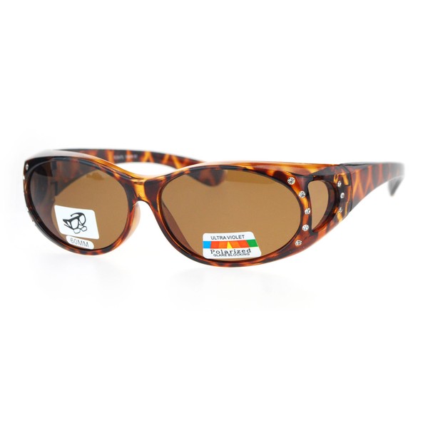 Womens Fit Over Glasses Polarized Sunglasses Oval Rhinestone Frame Tort,