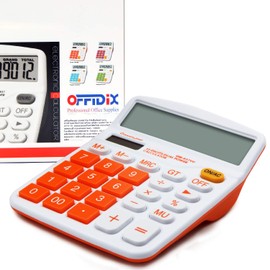 OFFIDIX Office Desk Calculator, Solar and Battery Dual Power Electronic Calculator Portable 12 Digit Large LCD Display Desktop Calculator,Handheld for Daily and Basic Office(Orange)
