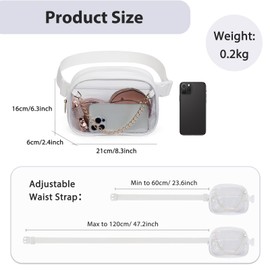 TINYAT Clear Belt Bag Clear Fanny Pack for Women Stadium Approved Waterproof Waist Bag See Through PVC Crossbody Purse