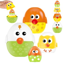 Easter Gift, Magic Nesting Doll Egg Balance Toy, Montessori and Stacking Toy with 4 Pieces Plastic Eggs, Easter Egg Hunt Fountain Pen Set, Gifts for Children, Girls and Boys from 3+