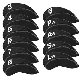 11 Pack Golf Iron Covers Headcovers (3-9, P, A, S, L) - Sold as a Set - Neoprene - Black