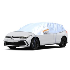 UHANBUT Half Car Cover for Sedan, Waterproof & Dustproof & Snowproof Automotive Windshield Covers, All-Weather Auto Sun Protection with Reflective Straps, 150" Vehicle Sunroof Cover (Hatchback)