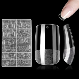 Pack of 240 Nail Tips, Pre-Buff Full Cover Nail Tips, Nail Tips in 12 Sizes, Acrylic False Artificial Nails Tips, Resin Artificial Nails, Full Cover Nail Tips, Square Short