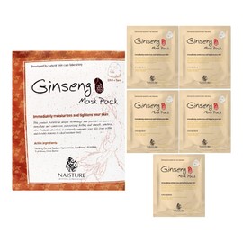 Naisture Premium Cotton Face Mask – Ginseng (5pc) Revitalizing and Firming Korean Skincare Sheet Masks for All Skin Types. Perfect for Home Spa Self-Care and Ideal Gifts for Everyone