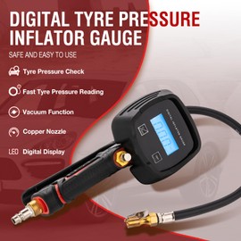 ORAZIO 4-IN-1 Digital Tyre Inflator Pressure Gauge with LCD Display 230 PSI Tire Inflator Gauge for Heavy Duty Vehicles Tyre Pressure Check/Deflate/Inflate/Vacuum