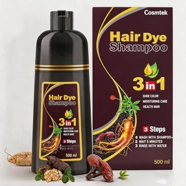 Chestnut Brown Hair Dye Shampoo 3 en 1, Champú Tinte para Cabello Marrón con Ingredientes Herbales, Cobertura de Canas, 500 ml