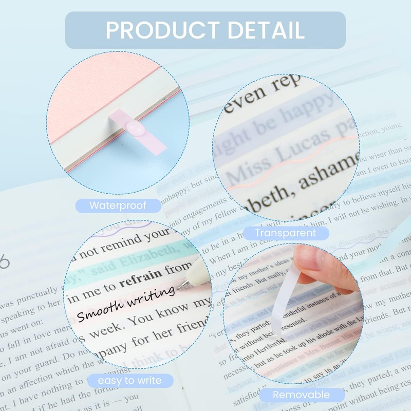 NEWEST 960 Pieces Transparent Highlighter Strips for Reading, Gradient Removable