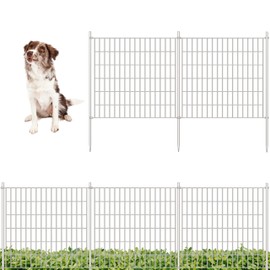 ShopLaLa Decorative Garden Fence (6 Panels), 28in(L) x 32in(H) Animal Barrier Fencing Rustproof White Metal Wire Flower Bed Edging for Yard Landscape, Small Dog Border No Dig Gates Fences Decor D-YC32