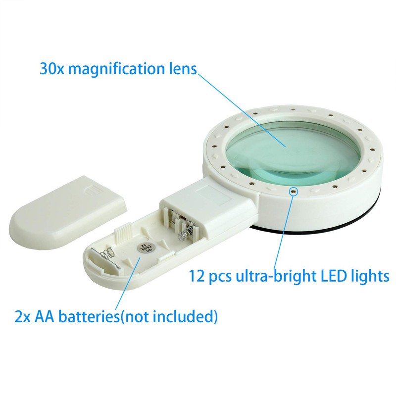TMANGO Magnifying Glass with Light, 30X Handheld Large Magnifying Glass