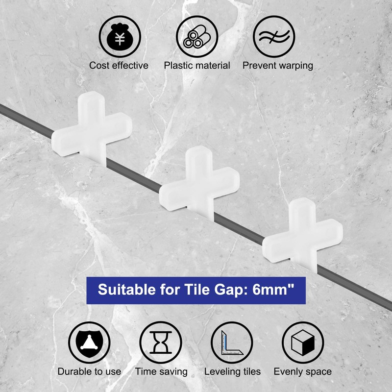 sourcing map 500Pcs Tile Spacers, 6mm 1/4" Cross Shape Wall