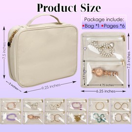 LingLingo Travel Jewelry Organizer Case,Jewelry Bags for Traveling, Jewelry Binder with 24 Pcs Clear Zipper Velvet Pouches for Storing Earrings, Rings, Necklace, Bracelet, Watch (Beige)
