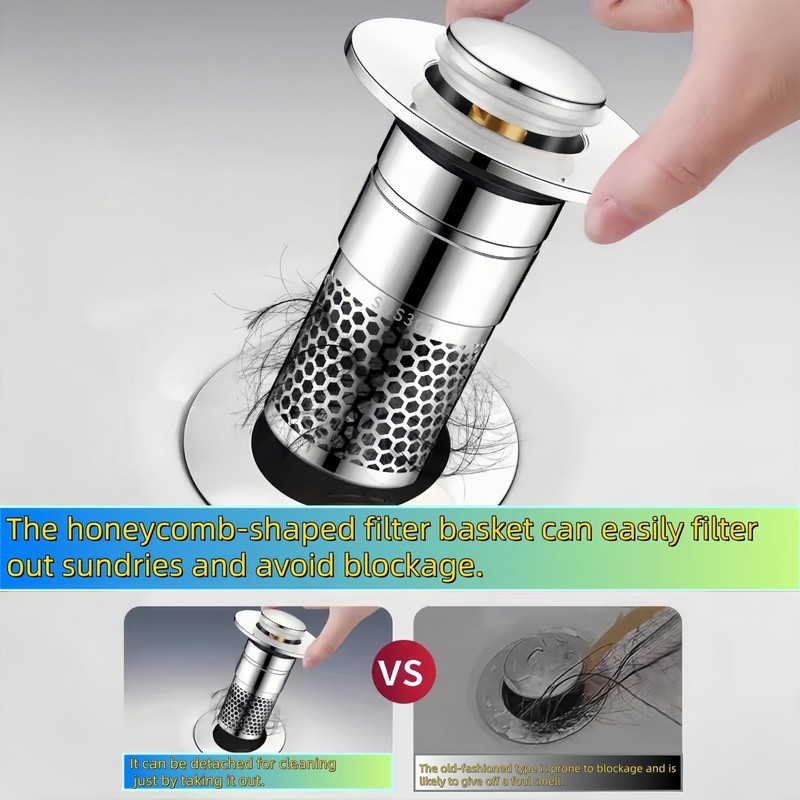 KaiLeQi Bathroom Sink Drain Strainer, Stainless Steel Pop-Up Stopper with