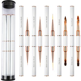 Nail Brush, 5 Pcs Nail Art Brushes Set Professional, Dual-ended Nail Art Brush, Thin Liner Pen, Acrylic Dust Brush, Nail Pen Designer Nail Art Painting Kit for Diy & Professional Use, White