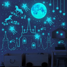 BEYOURCHOI Wall Sticker Glow in the Dark Wall Sticker Phosphorescent Sticker Moon Star Glow in the Dark Wall Sticker Glitter Glow Sticker Wallpaper Kindergarten Nursery Children's Room Decoration Wall