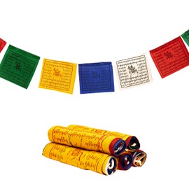 Embrace the Spiritual Essence with 12cm x 12cm Tibetan Prayer Flags – a Set of 25 Flags in 5 Rolls for Positivity and Peace - Hand-Printed Cotton from Nepal.