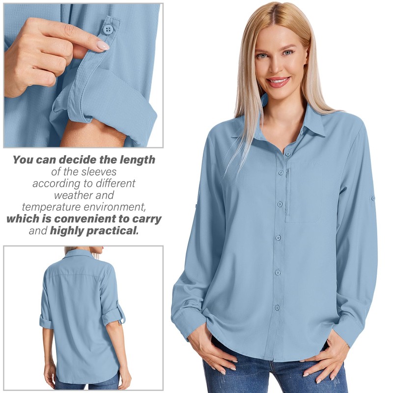 yeyity Camicia da donna con protezione UV, a maniche lunghe,