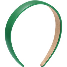 WantGor 1 Inch PU Leather Headband, Wide Padded Hairband Fashion Hair Bands Cute Womens Headbands Holiday DIY Hair Accessories (Green)