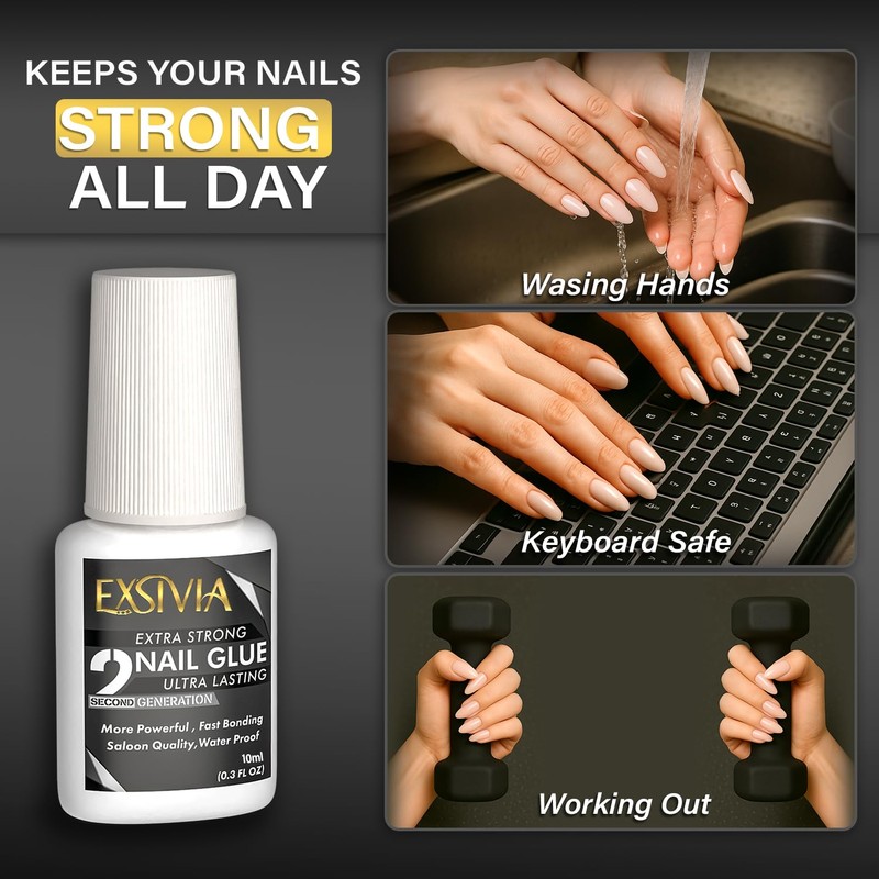 EXSIVIA Super strong nail acrylic & tips (10ml) Durable brush