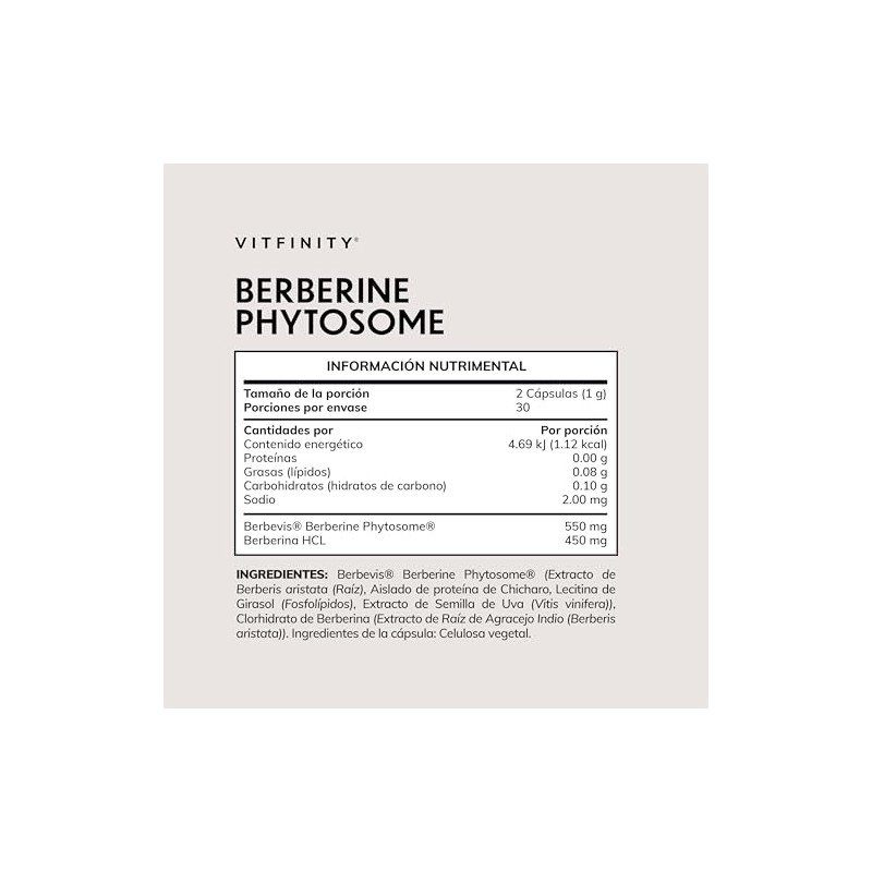 Berberina 1000mg Vitfinity Redefinimos Estándar Suplementación 10x Absorción Berbevis Phytosome