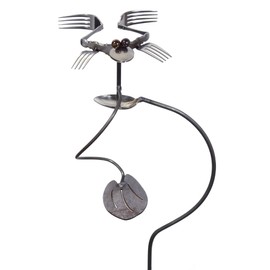 American Made Forky Frog Balancing Garden Stake and Upcycled Utensil Sculpture