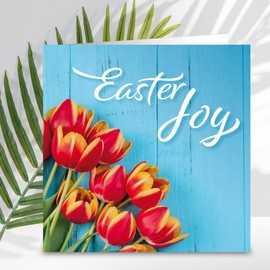 Easter Cards - Tulips, Happy Easter cards, pack of 5 cards with white envelopes, with greeting inside. Easter cards for all the family, by Just Cards Direct