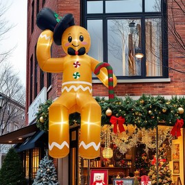 GUDELAK 10FT Christmas Inflatable Outdoor Decoration, Climbing Giant Christmas inflatables Gingerbread Decorations Outside with 8 LED, Christma Blow Ups Outdoor Roof Yard Lawn Xmas Decor
