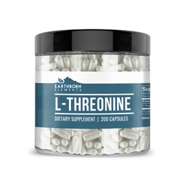 Earthborn Elements L-Threonine 200 Capsules, Essential Amino Acid, Pure & Undiluted, No Additives