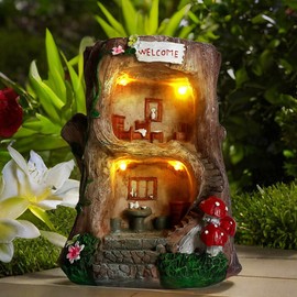 BEXLEYBAY Solar Light Gnome Fairy Garden House for Outside, Big Size Fairy Miniature Buildings Accessories House Sculptures for Outdoor Garden Patio Lawn Path Decorations, 8" Tall
