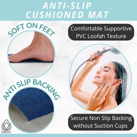 Enkosi Loofah Non-Slip Shower Mat - Shower Floors, Bathtub, Bathrooms, Wet Areas - Cushioned Bath Mat with Drain Holes - Quick Dry PVC, Secure Safety Pad Without Suction Cups (32x24 Navy)