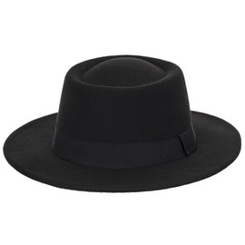 Classic Fedora Hats for Women - Unisex Wide Brim Retro Felt Fedora Hat Black
