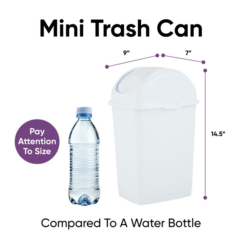 Superio Small 2.5 Gallon Plastic Trash Can with Swing Top