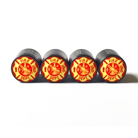 Fire Department Logo Tire Valve Caps - Black Aluminum - Set of Four