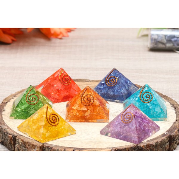 Zaicus 7 Color Pyramid Set - Healing Crystal Colorful Orgone Pyramid - Natural Gemstone - Feng Shui - Aura Cleansing - Reiki Crystals - Spiritual Gift - Home Decoration 1 Inch (Set of 7)
