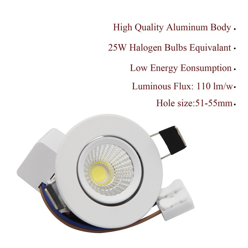ZDPCYT Recessed Downlight 110V Dimmable 3WCOB CRI80 Spotlight Lamp Daylight