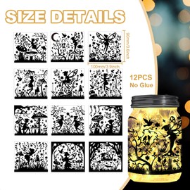 Peacoblue Flower Fairy Silhouette Stickers Cutouts for Jars, Mason Can, Glass, Wishing Bottle Decor(No Stickers), 12Pcs Reusable Silhouette Lantern DIY Craft Kit Jar Decals Art Mural Home Garden Decor